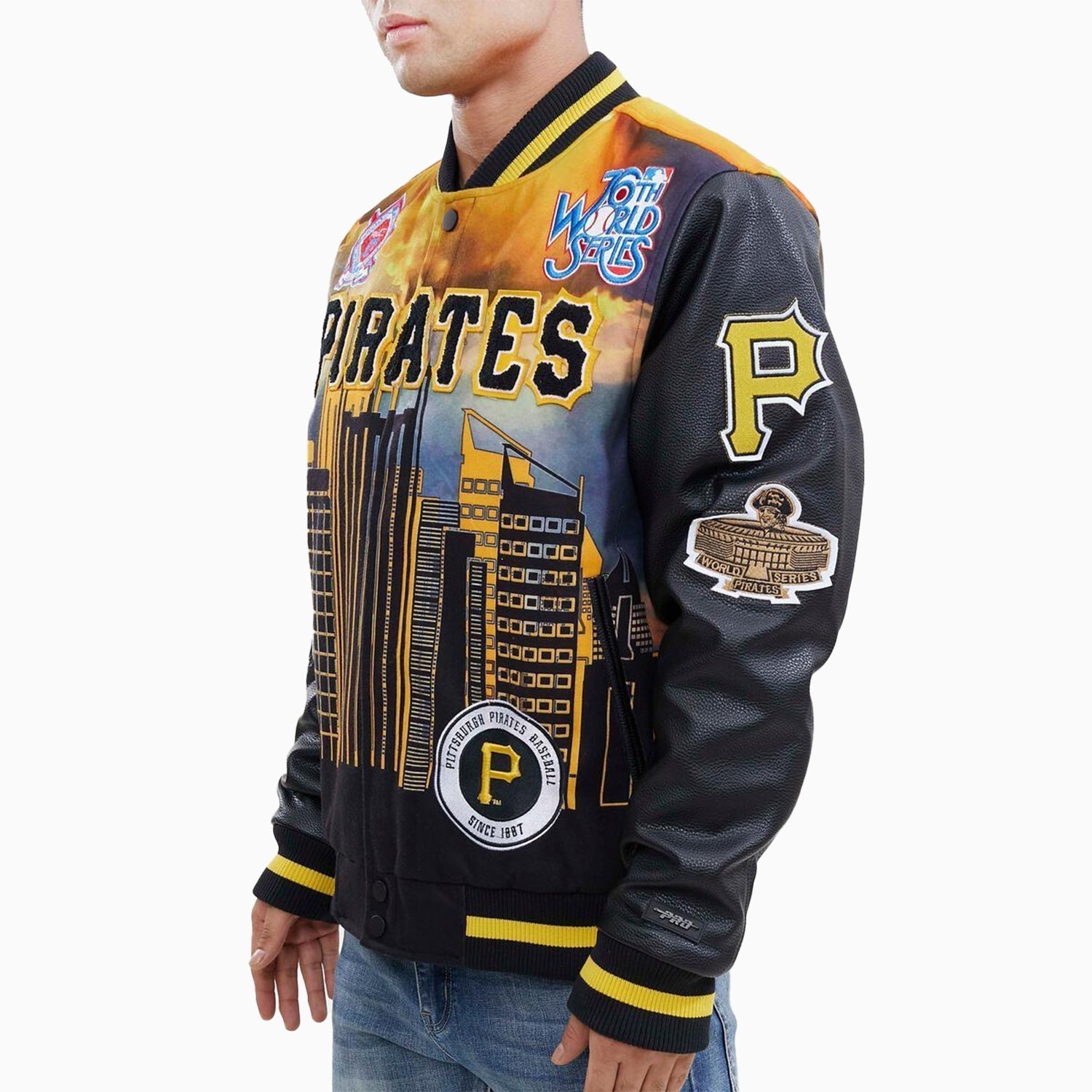 Pro Standard Men's Pittsburgh Pirates Remix Varsity Jacket - Color: Black Yellow - Tops and Bottoms USA -