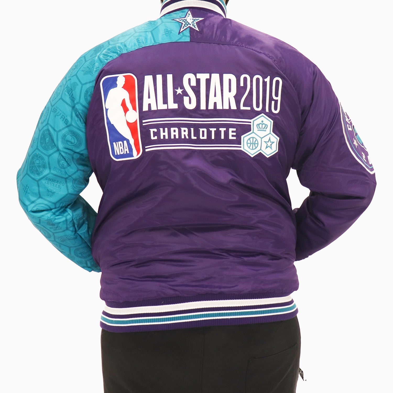 Starter Men's NBA Charlotte Hornets All Star Varsity Satin Jacket - Color: Blue - Tops and Bottoms USA -
