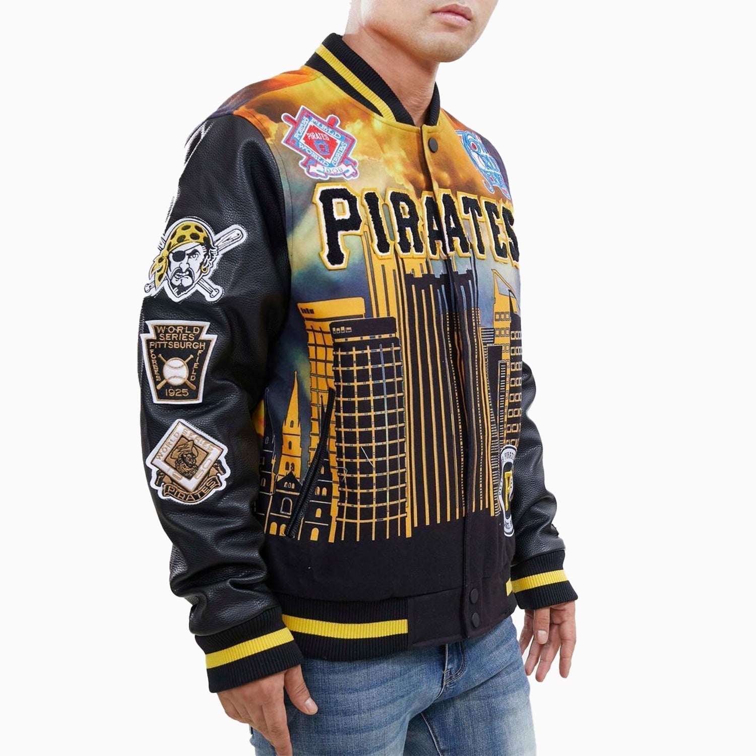 Pro Standard Men's Pittsburgh Pirates Remix Varsity Jacket - Color: Black Yellow - Tops and Bottoms USA -