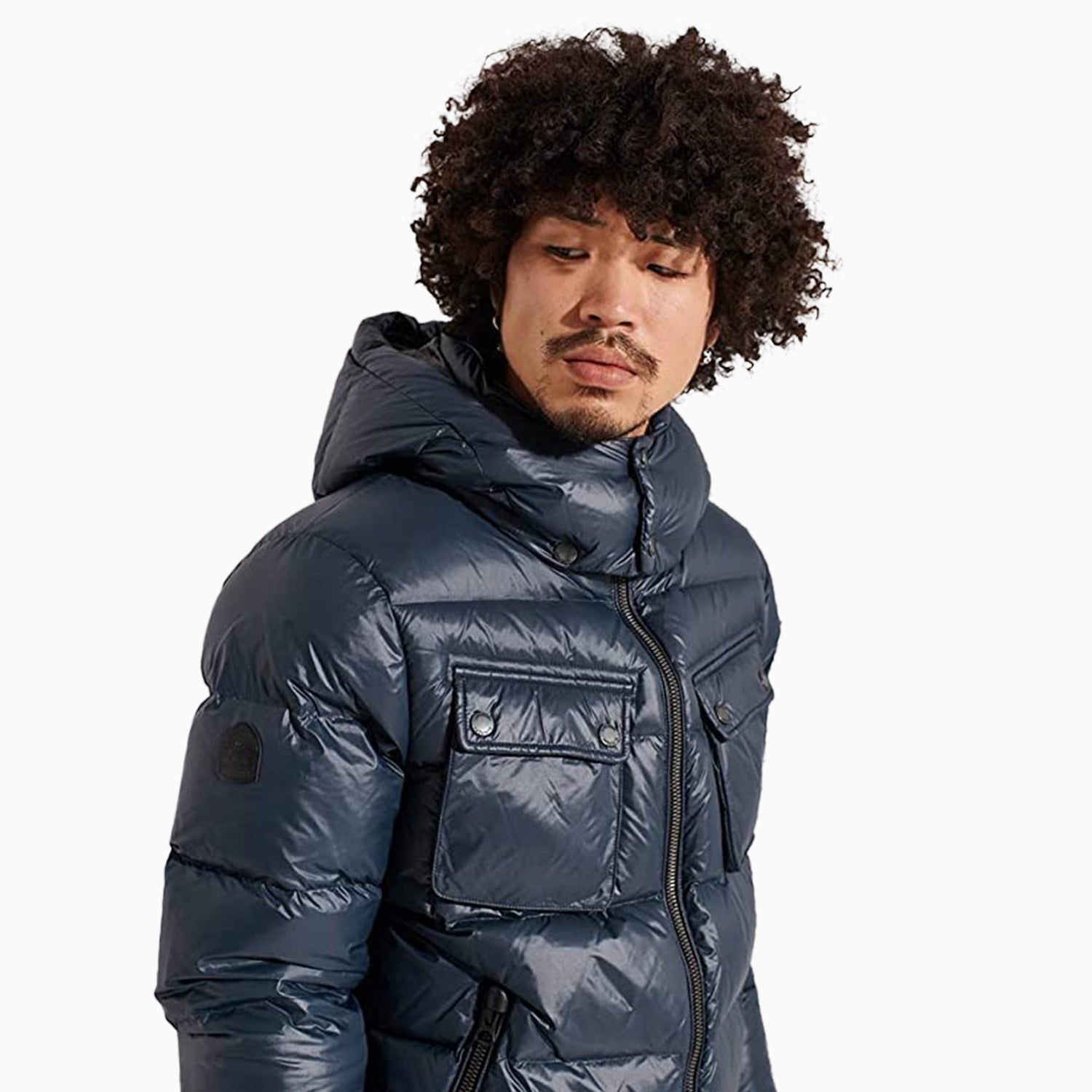 Superdry Men's Mountain Hooded Down Puffer Jacket - Color: Eclipse Navy, Black - Tops and Bottoms USA -