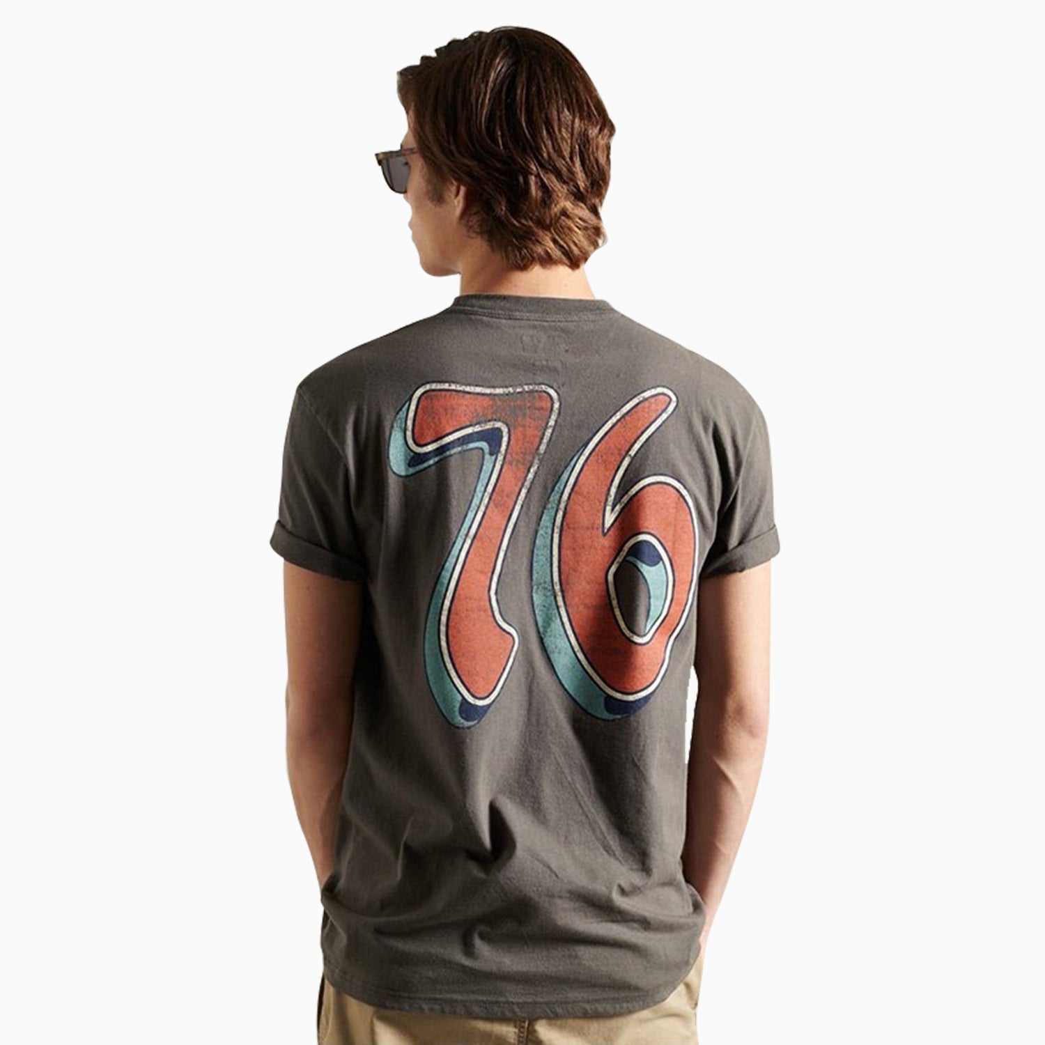 Superdry Men's Boho Box Fit Graphic T Shirt - Color: Dusky Grey - Tops and Bottoms USA -