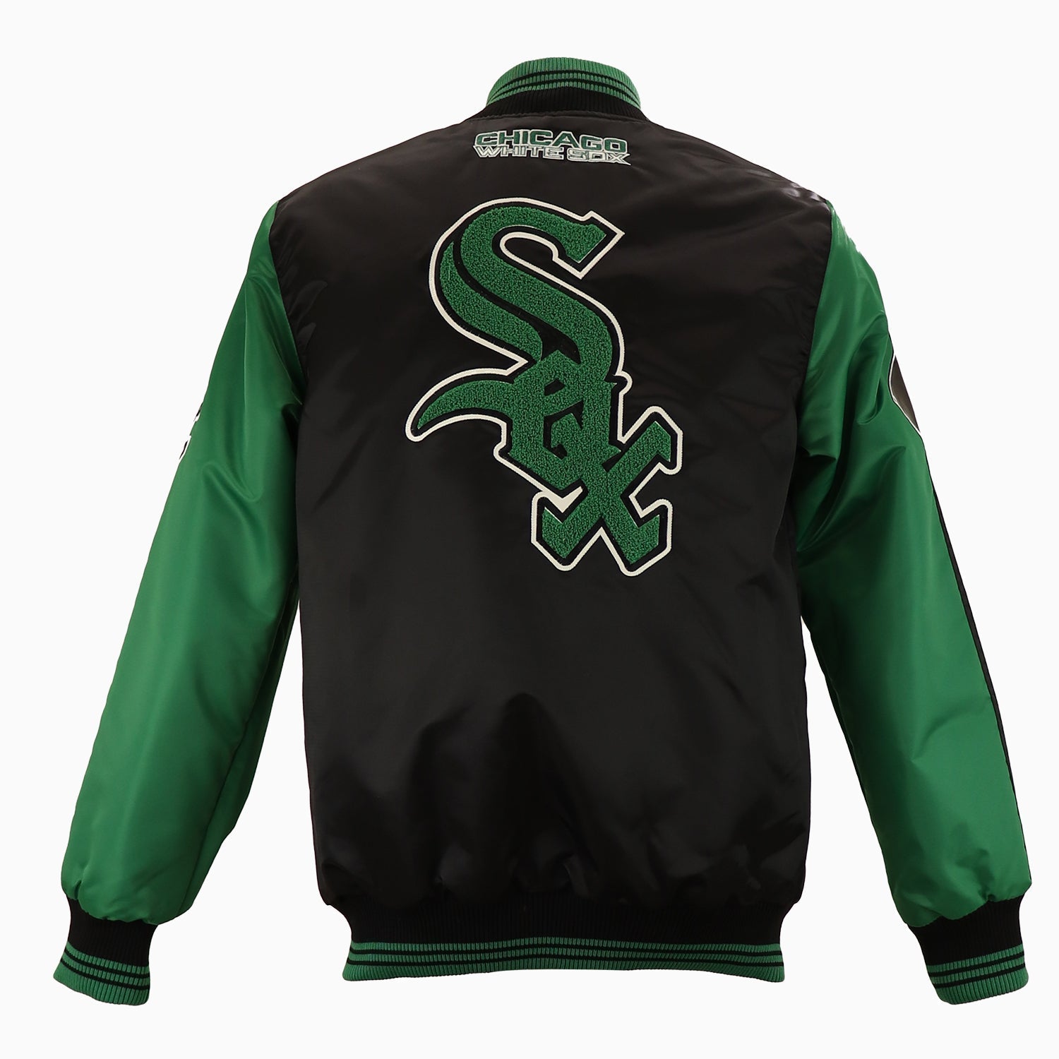 Starter Men's Chicago White Sox MLB Varsity Satin Jacket - Color: Green - Tops and Bottoms USA -