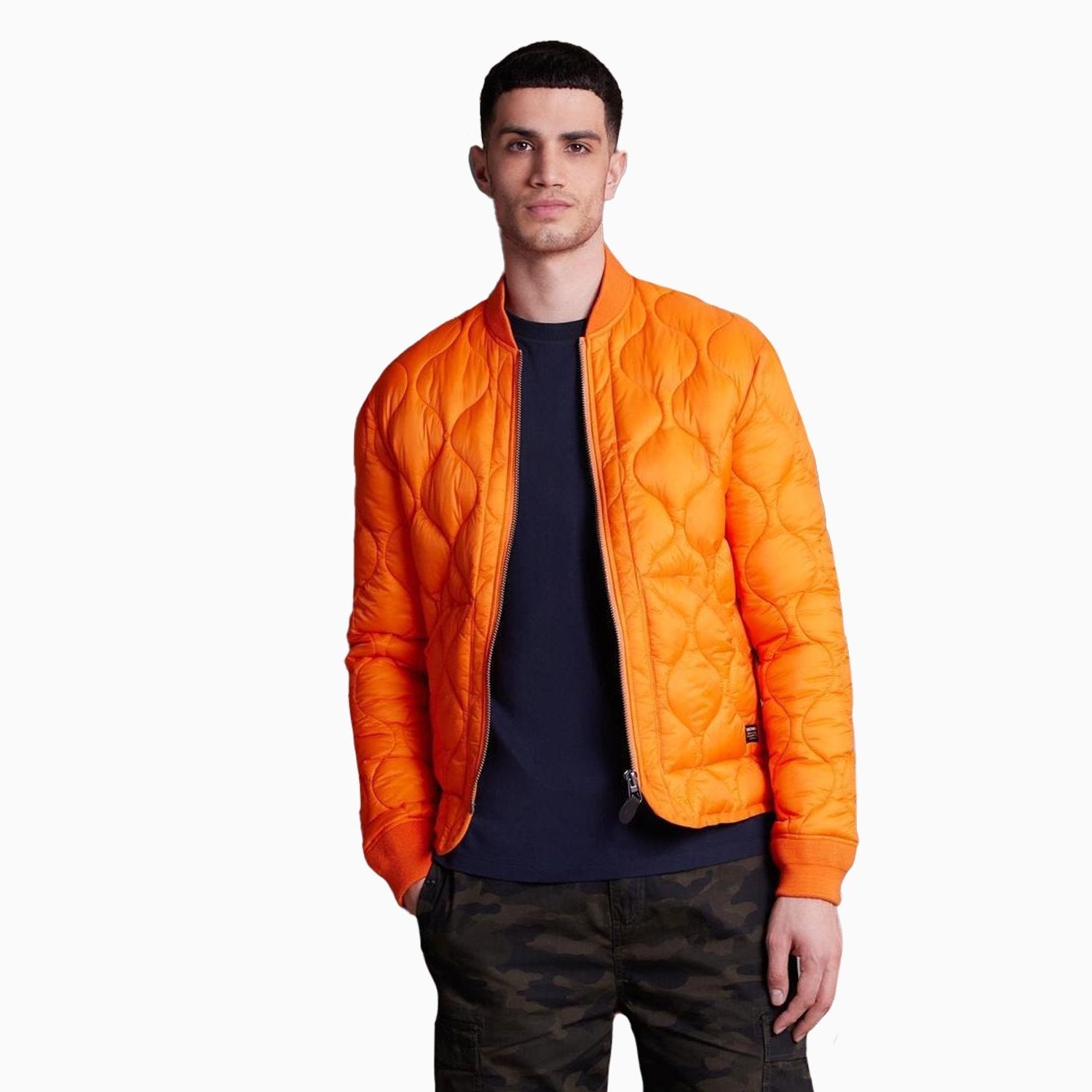 Superdry Men's Liner Full Zip Bomber Jacket - Color: Orange - Tops and Bottoms USA -