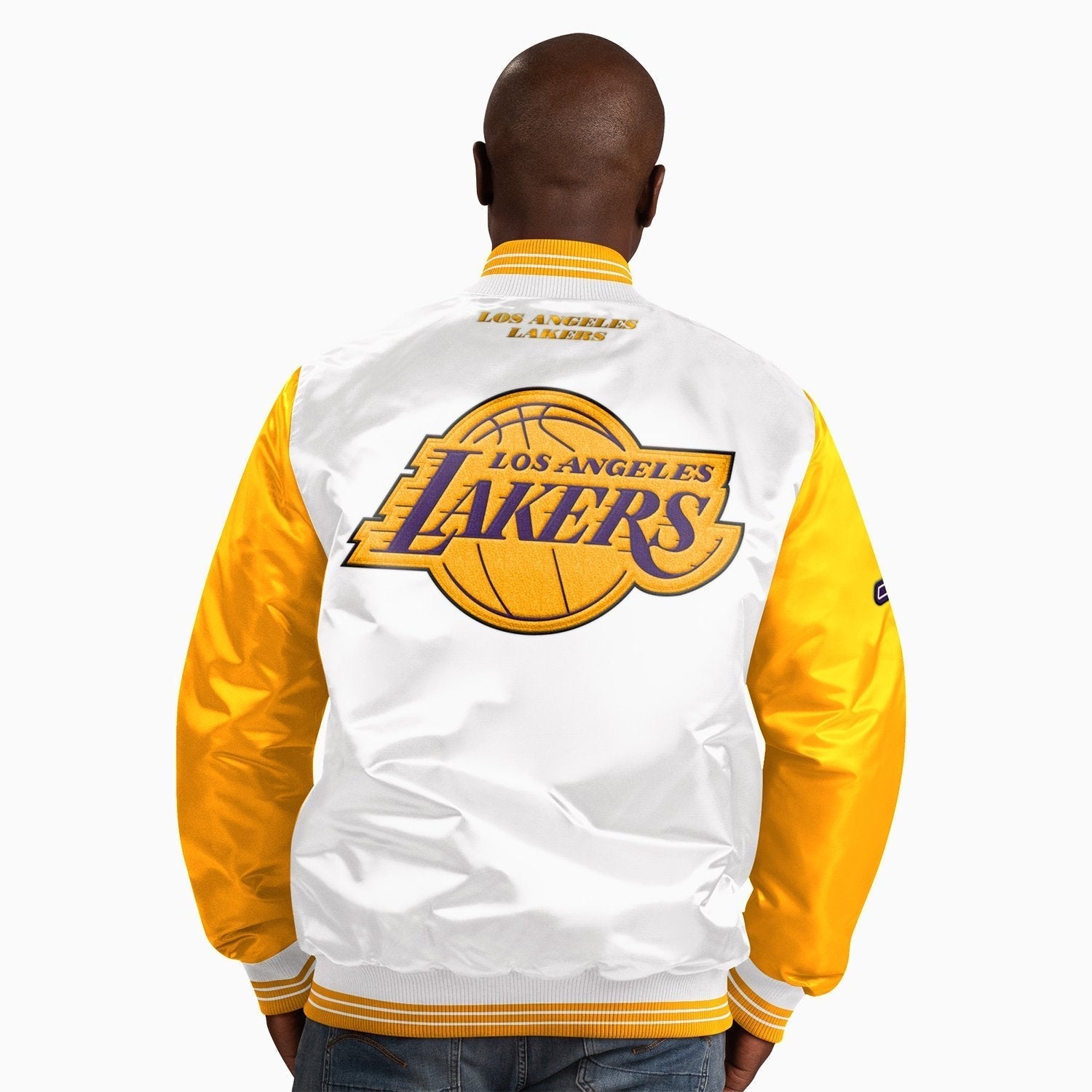 Starter Men's Los Angeles Lakers NBA Varsity Satin Jacket - Color: Multi - Tops and Bottoms USA -
