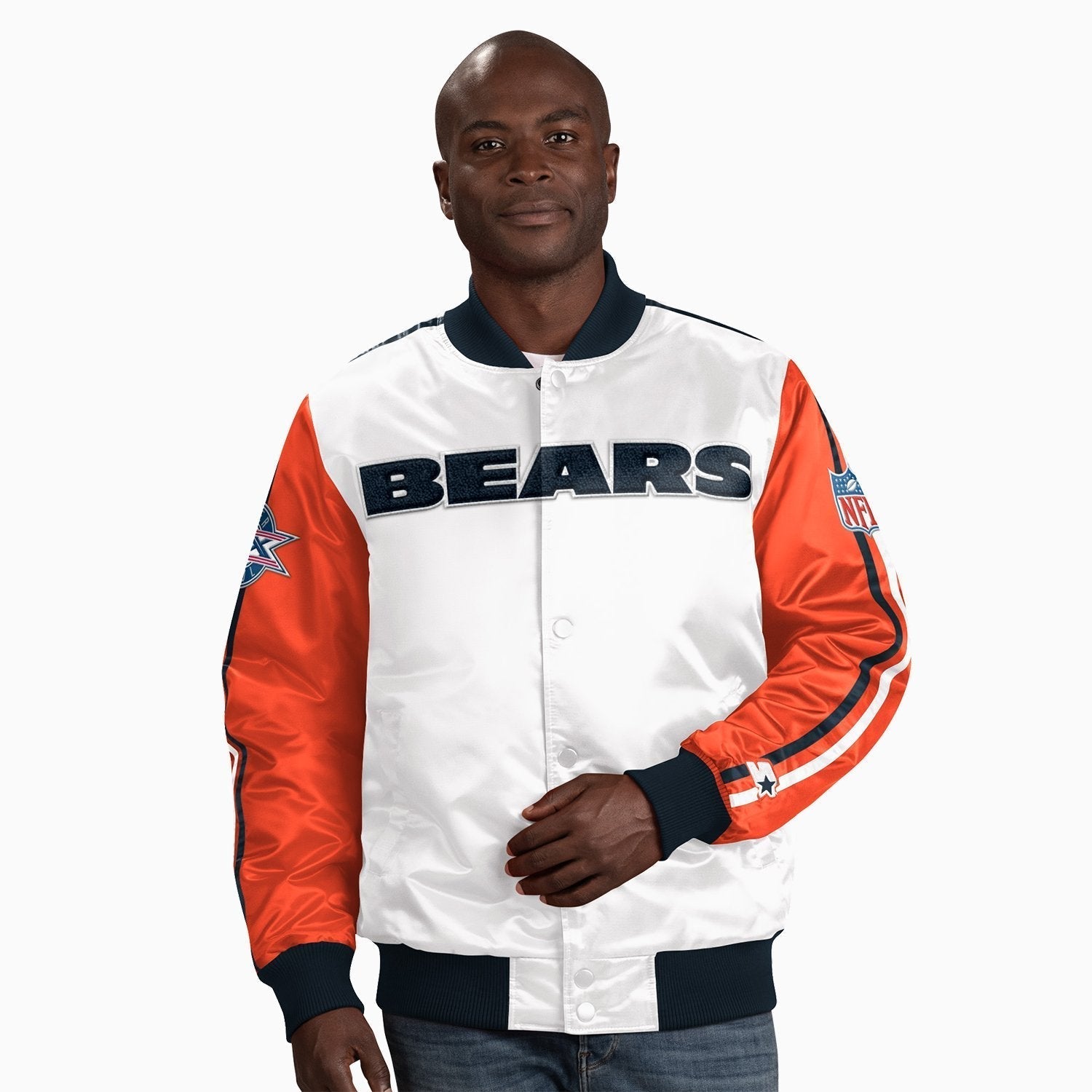 Starter Men's Chicago Bears NFL Satin Jacket - Color: Multi - Tops and Bottoms USA -