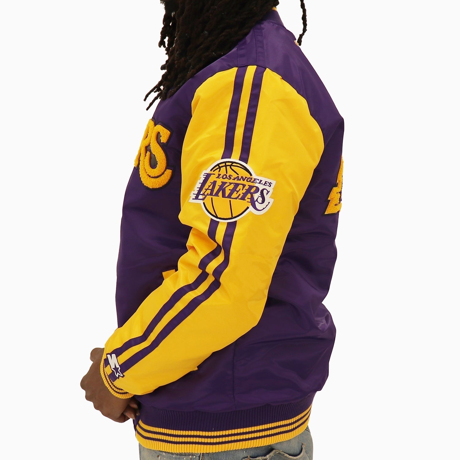 Starter Men's Los Angeles Lakers Varsity Satin Jacket - Color: Multi - Tops and Bottoms USA -