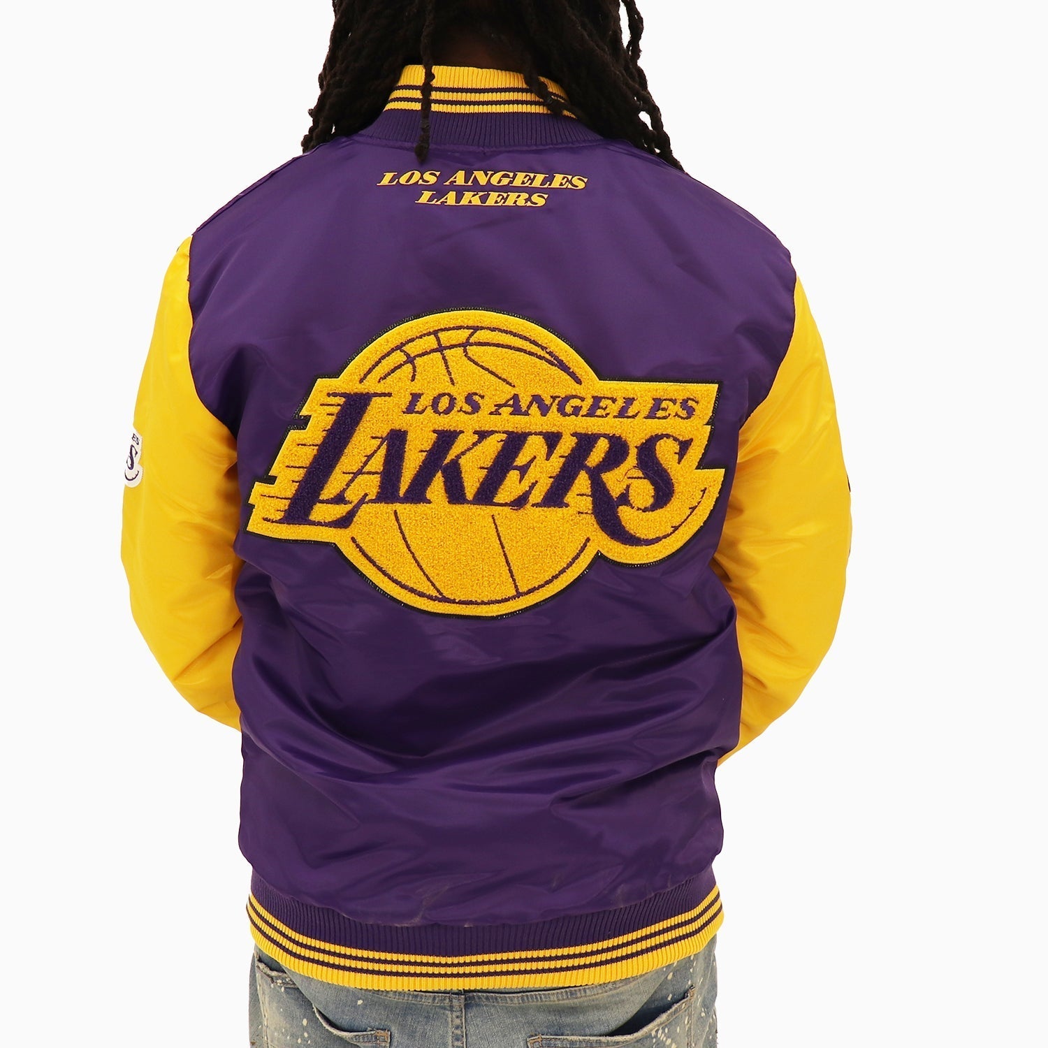 Starter Men's Los Angeles Lakers Varsity Satin Jacket - Color: Multi - Tops and Bottoms USA -