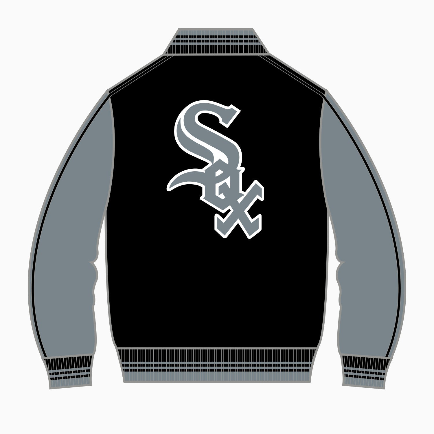 Starter Men's Chicago White Sox MLB Varsity Satin Jacket - Color: Black Dark Grey - Tops and Bottoms USA -