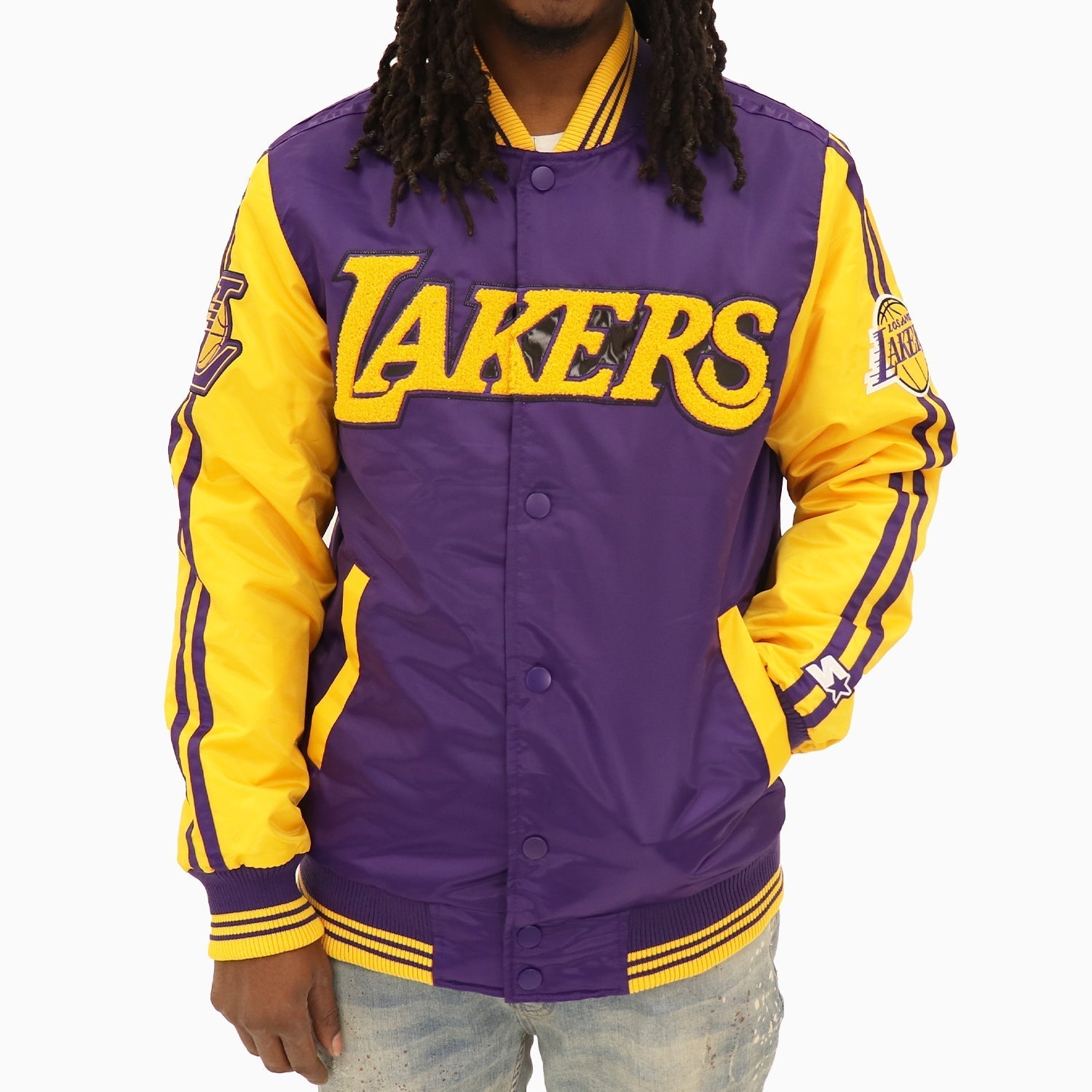 Starter Men's Los Angeles Lakers Varsity Satin Jacket - Color: Multi - Tops and Bottoms USA -