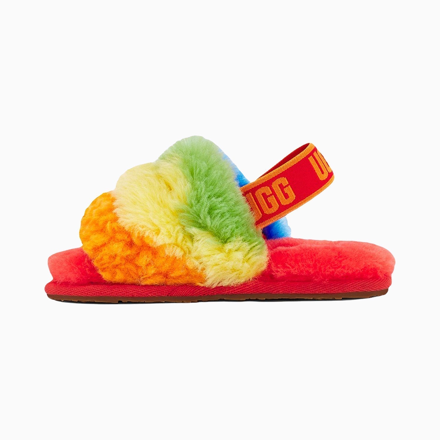 UGG | Kid's Fluff Yeah Cali Collage Slide Toddlers - Color: Rainbow Stripes - Tops and Bottoms USA -
