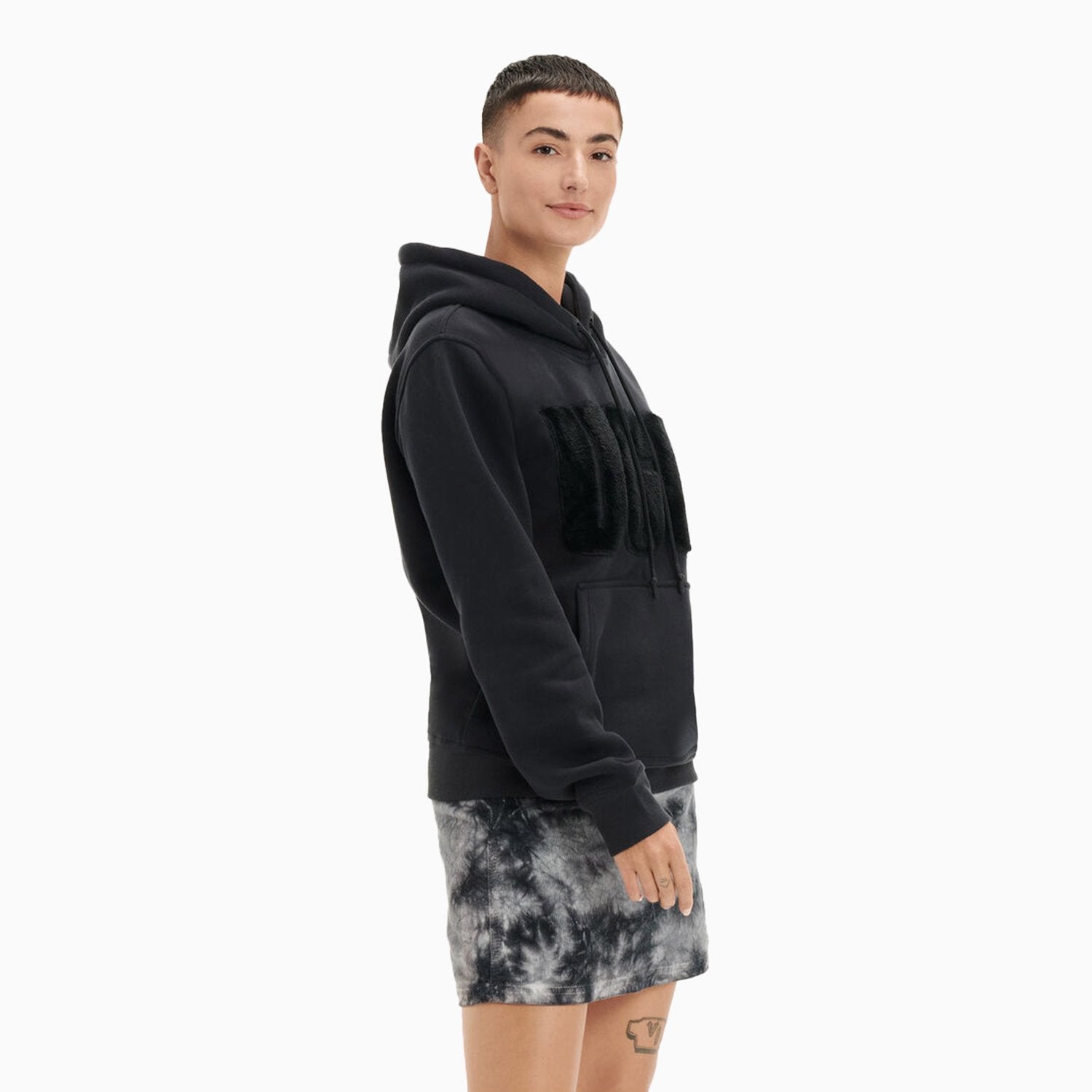 UGG Women's Rey Fuzzy Logo Hoodie - Color: Black - Tops and Bottoms USA -