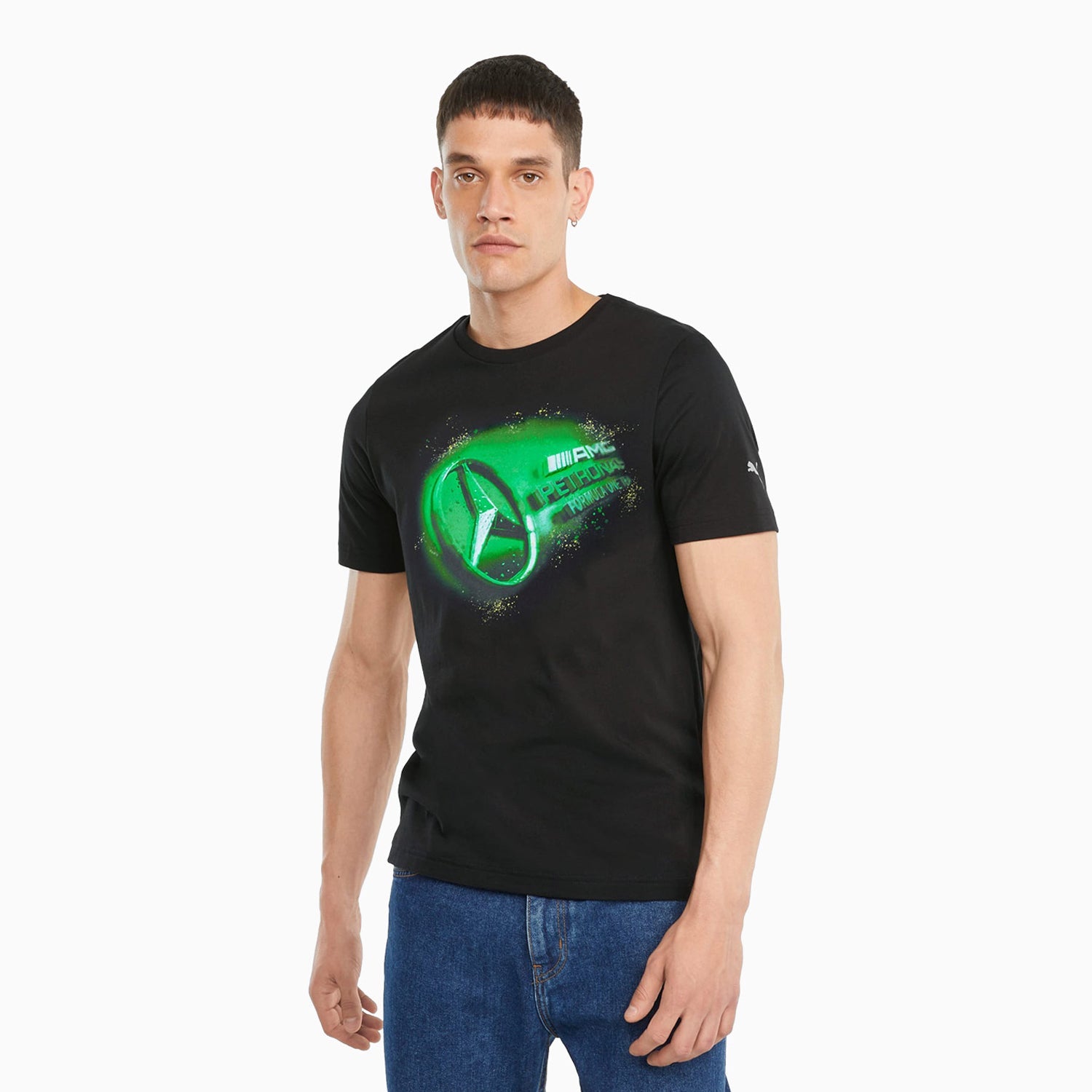 Puma Men's Mercedes F1 Street Vintage Graphic Shirt - Color: BLACK - Tops and Bottoms USA -