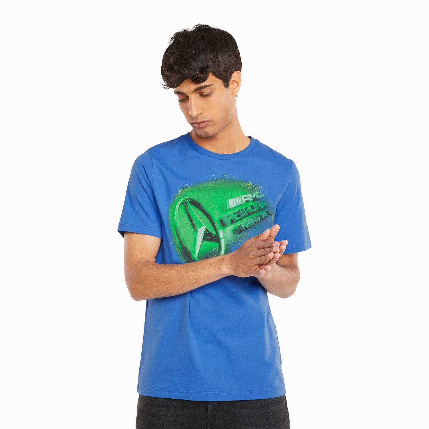 Puma Men's Mercedes F1 Street Vintage Graphic Shirt - Color: BLUE - Tops and Bottoms USA -
