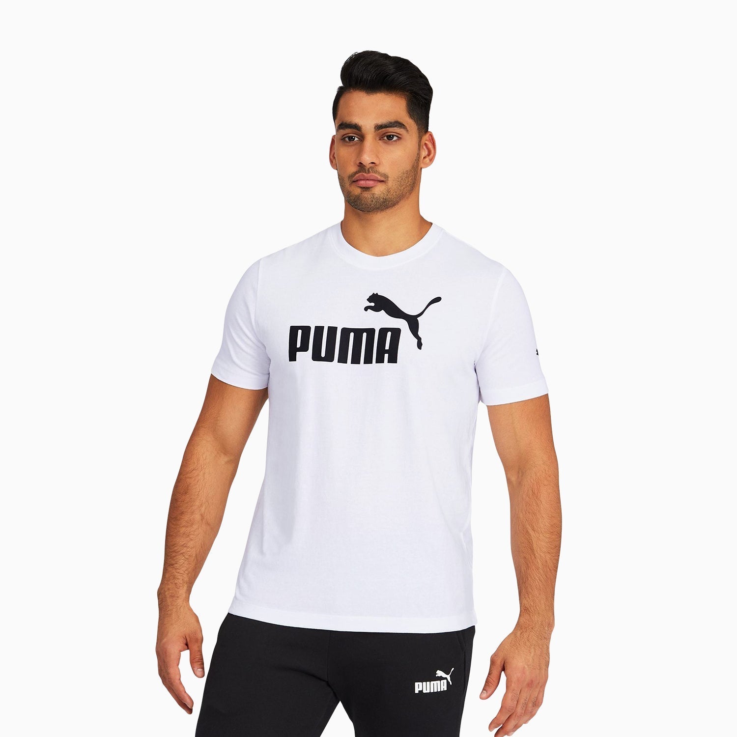Puma Men's Essential Logo Crew Neck T Shirt - Color: White - Tops and Bottoms USA -