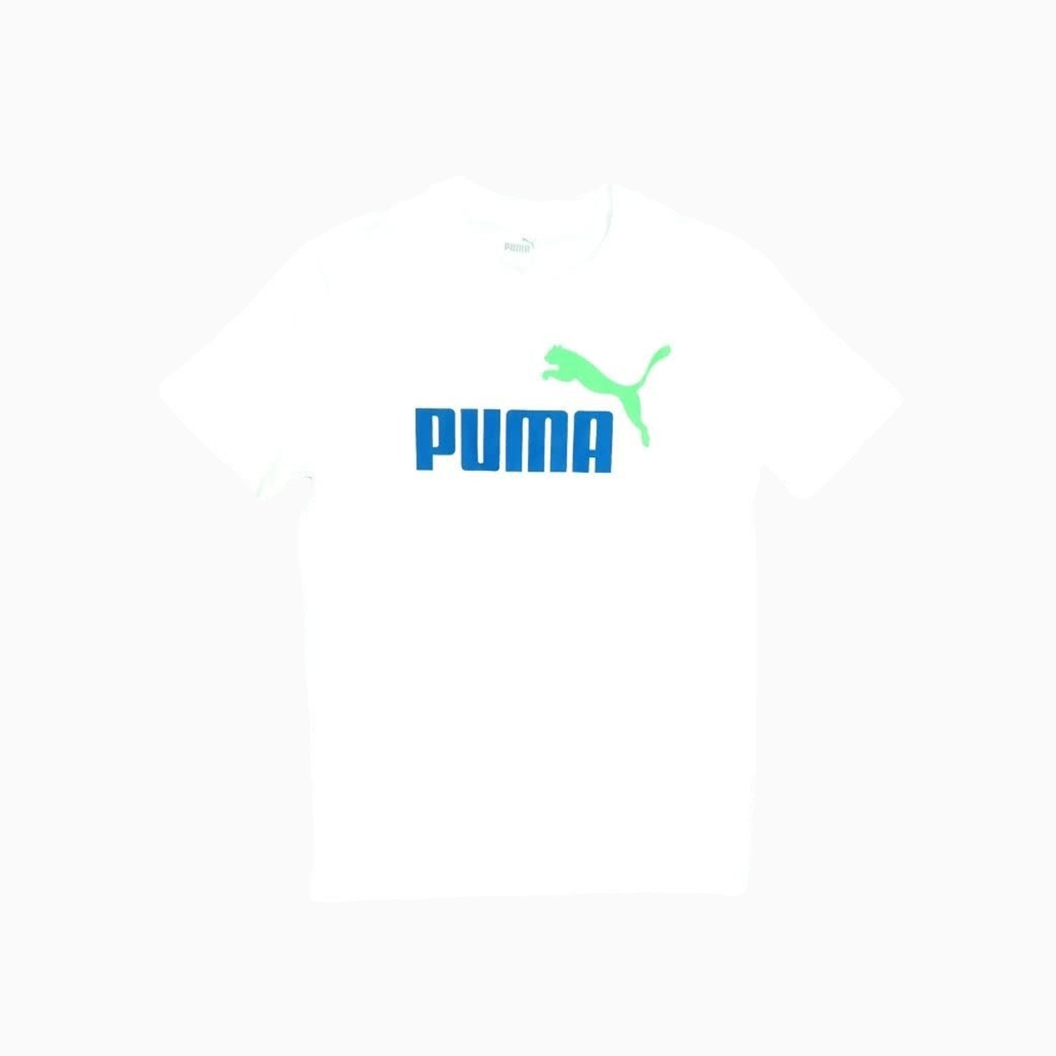 Puma Men's Essential Logo Crew Neck T Shirt - Color: White Blue - Tops and Bottoms USA -