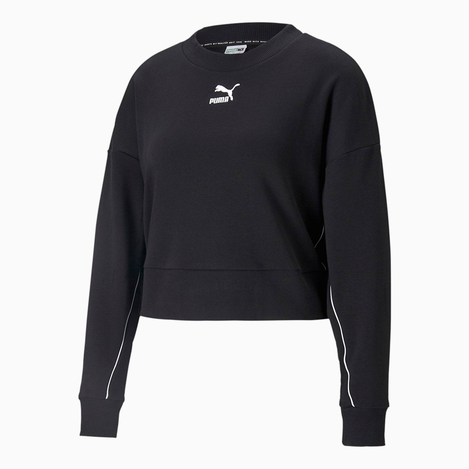 Puma | Women's Classics Cropped Crew Sweatshirt - Color: BLACK, WHITE - Tops and Bottoms USA -