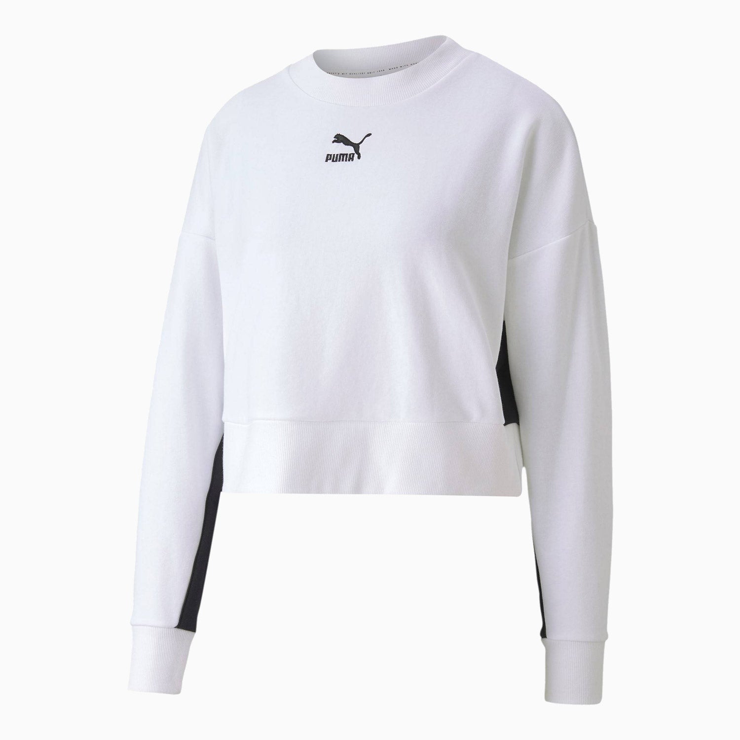 Puma | Women's Classics Cropped Crew Sweatshirt - Color: BLACK, WHITE - Tops and Bottoms USA -