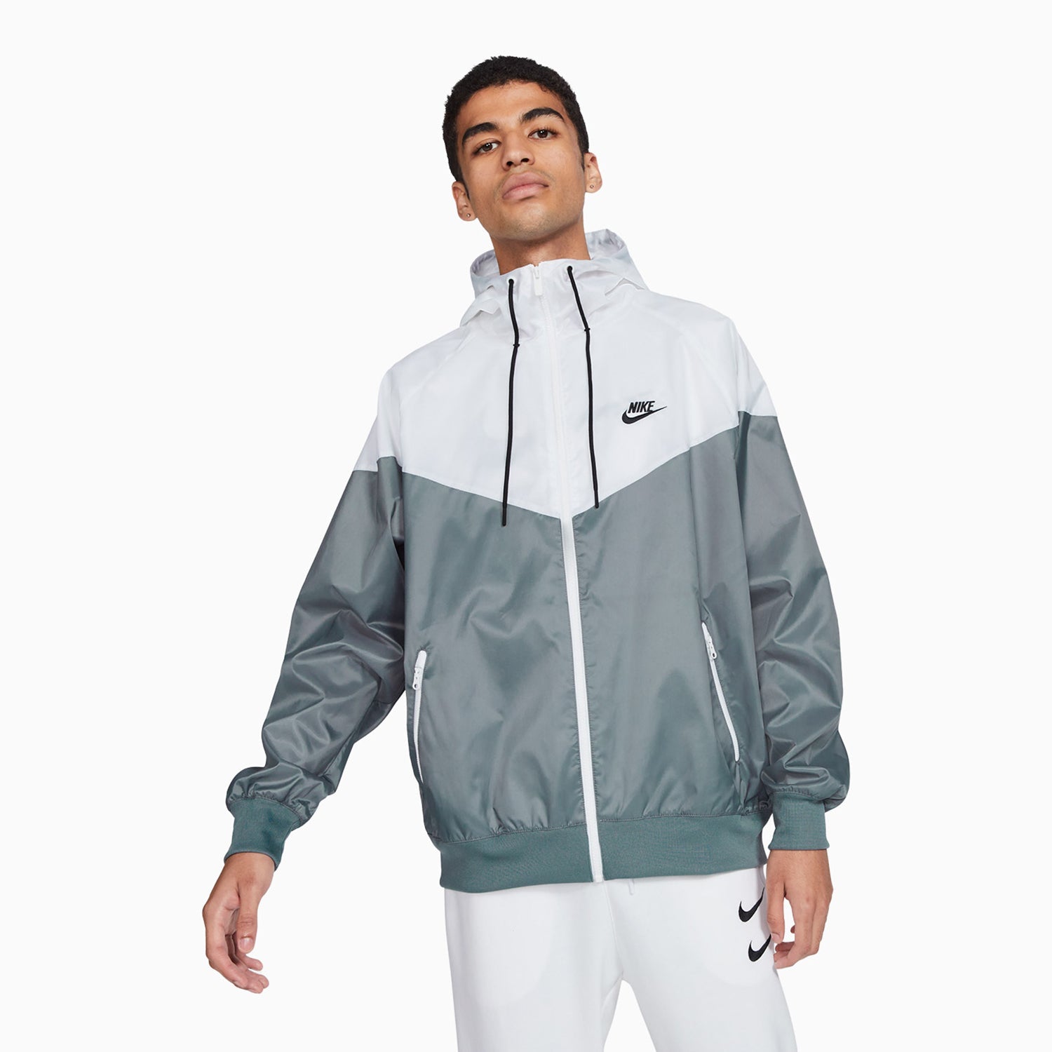 Nike Men's Nike Sportswear Windrunner Hoodie - Color: White Smoke Grey/Black - Tops and Bottoms USA -