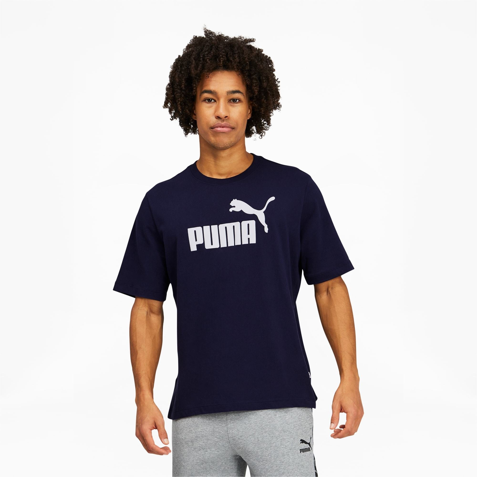 Puma Men's Essential Logo Crew Neck T Shirt - Color: Peacoat - Tops and Bottoms USA -