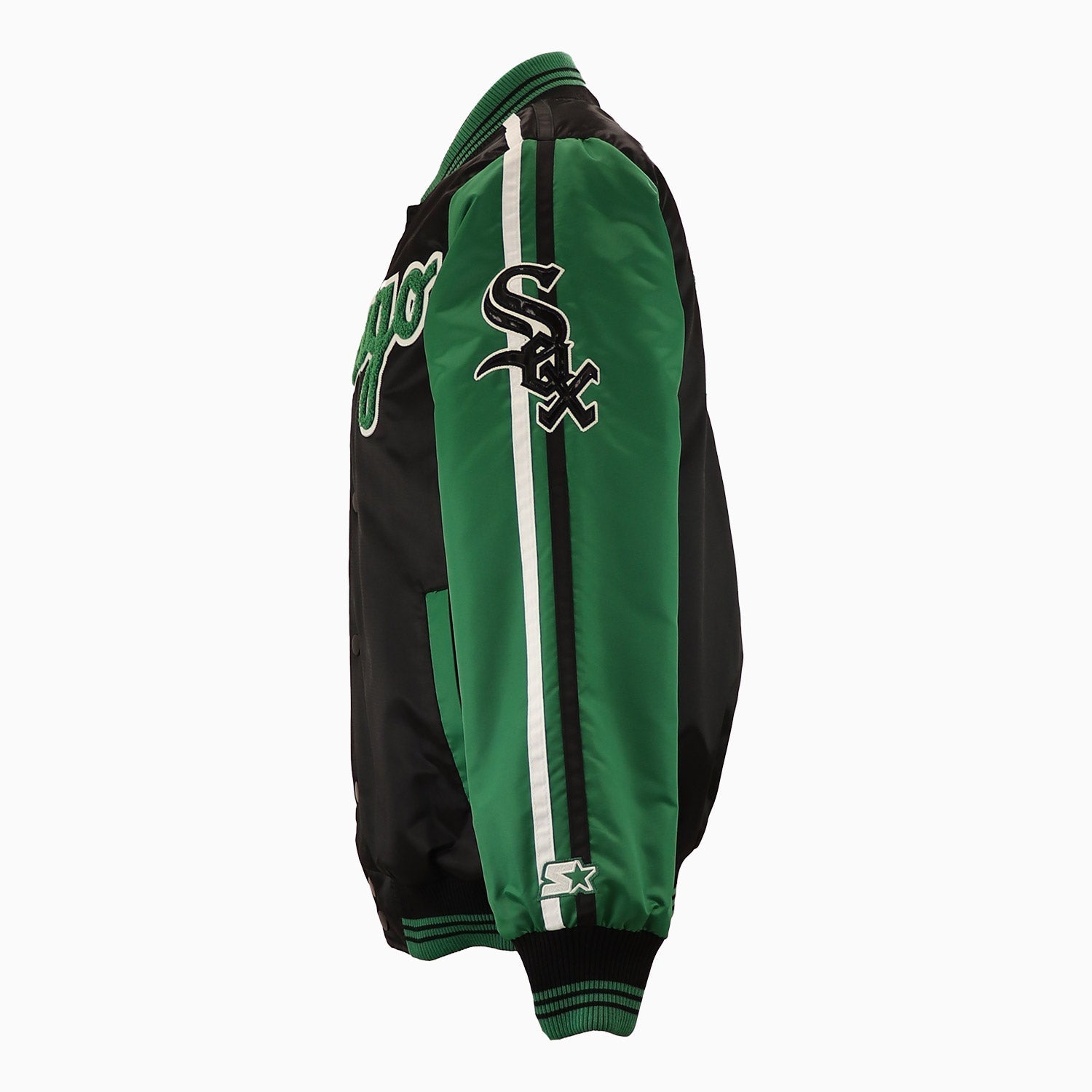 Starter Men's Chicago White Sox MLB Varsity Satin Jacket - Color: Green - Tops and Bottoms USA -