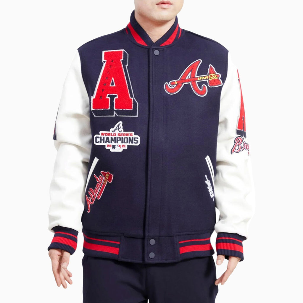 Pro Standard Men's Atlanta Braves Mesh Up Logo Varsity Jacket Midnightnavy/White / 3XL