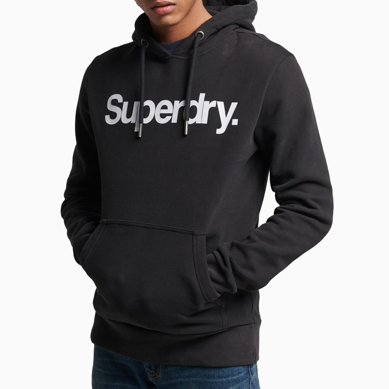 Superdry Men's Organic Cotton Core Logo Graphic Hoodie - Color: Black - Tops and Bottoms USA -