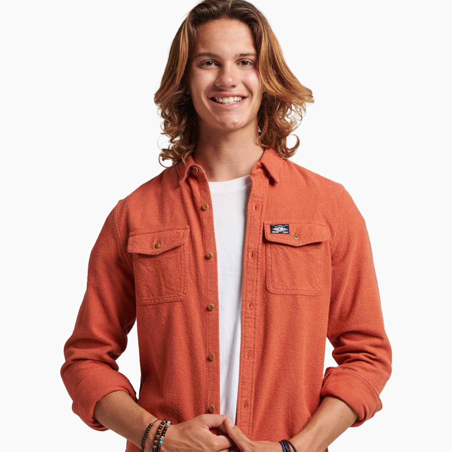 Superdry Men's Organic Cotton Trailsman Flannel Shirt - Color: Burnt Orange - Tops and Bottoms USA -