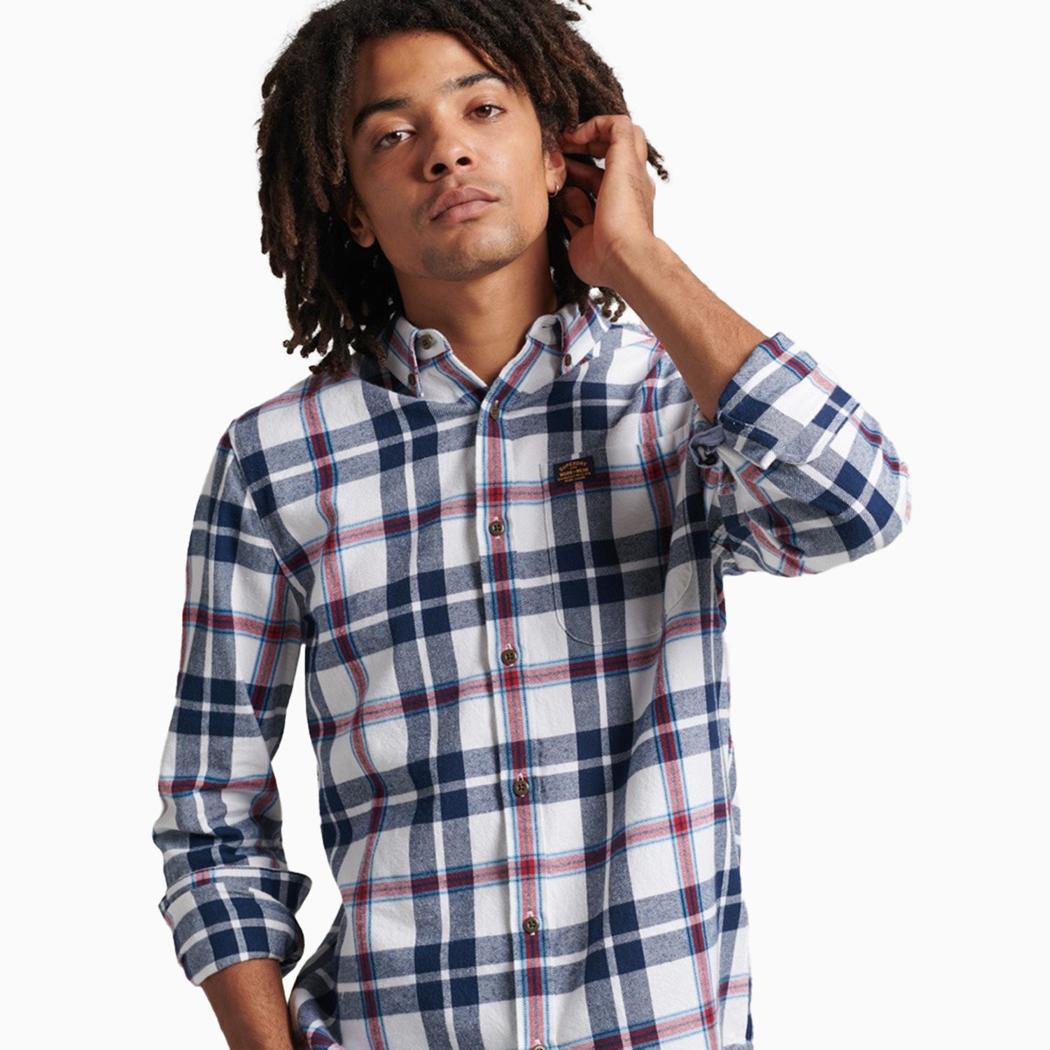Superdry Men's Organic Cotton Vintage Lumberjack Shirt - Color: Flint Check White - Tops and Bottoms USA -