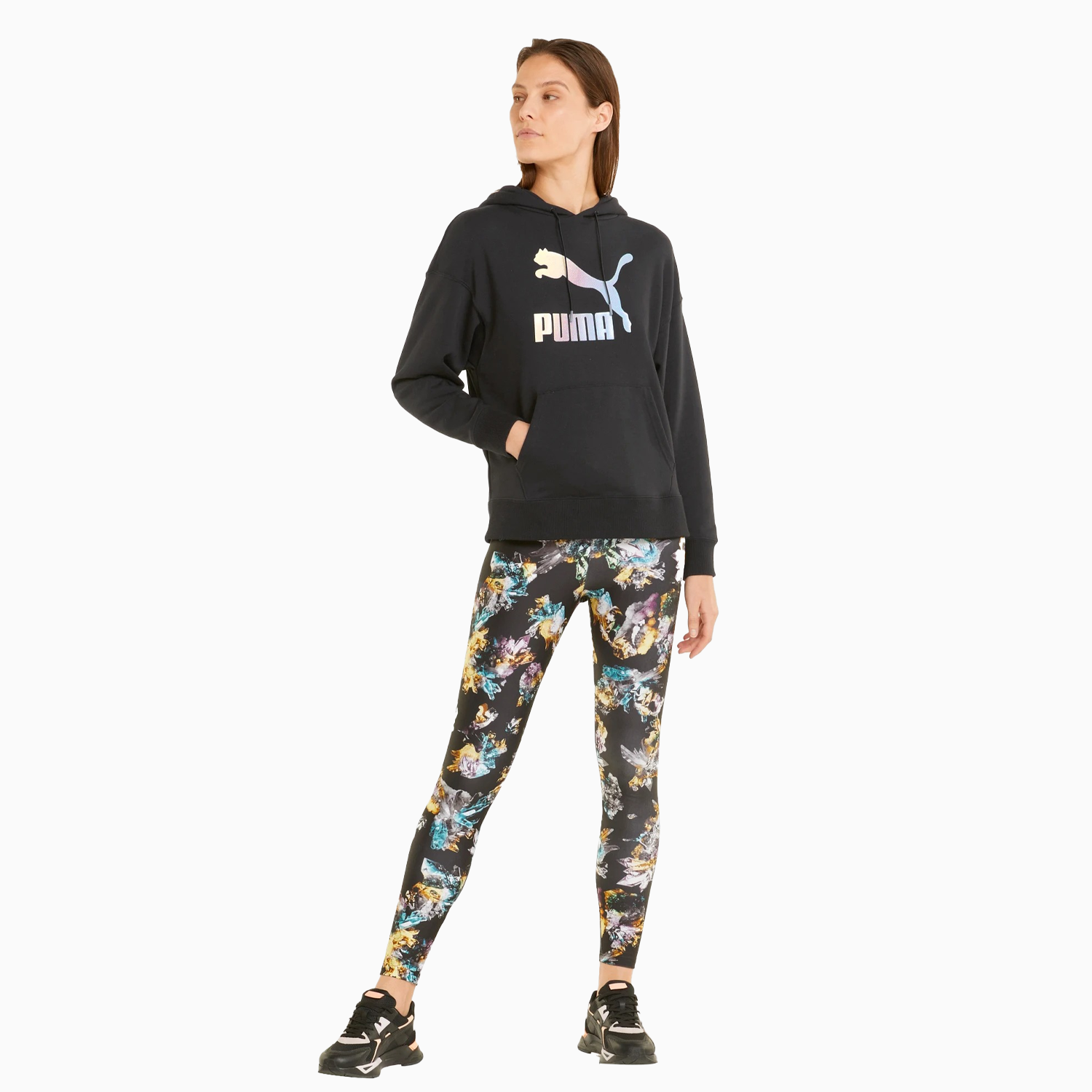 Puma Women's Crystal Galaxy Graphic Outfit - Color: Black - Tops and Bottoms USA -