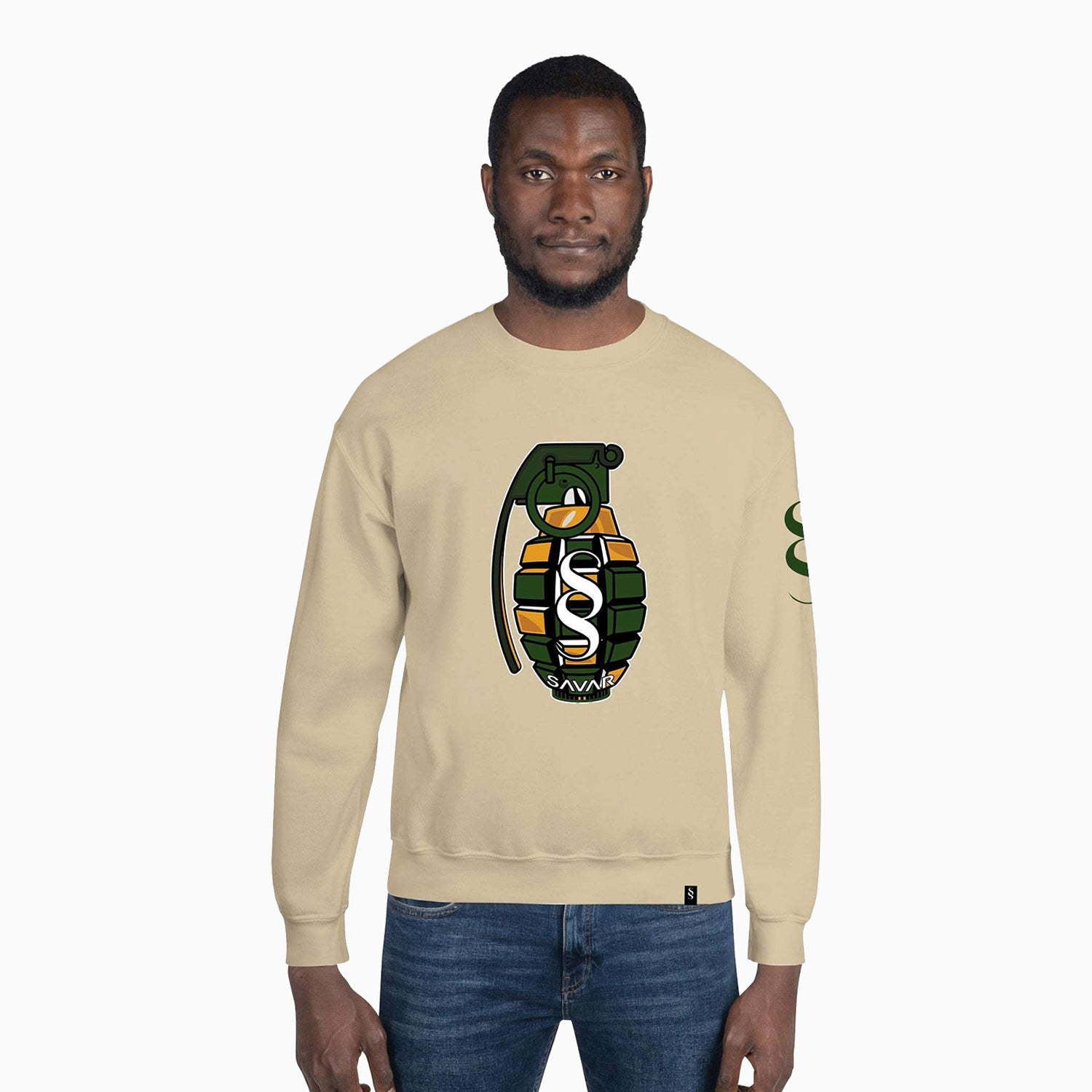 grenade-design-printed-crew-neck-khaki-sweatshirt-for-men-sc102-325