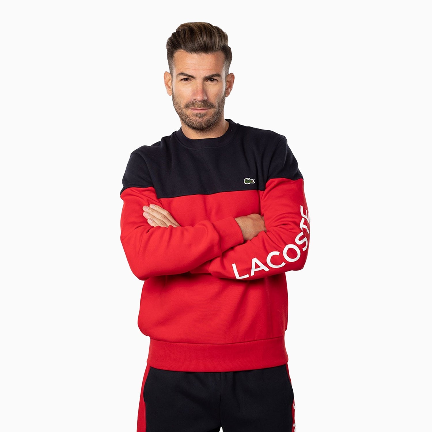 Red and black lacoste sweatshirt Clearance