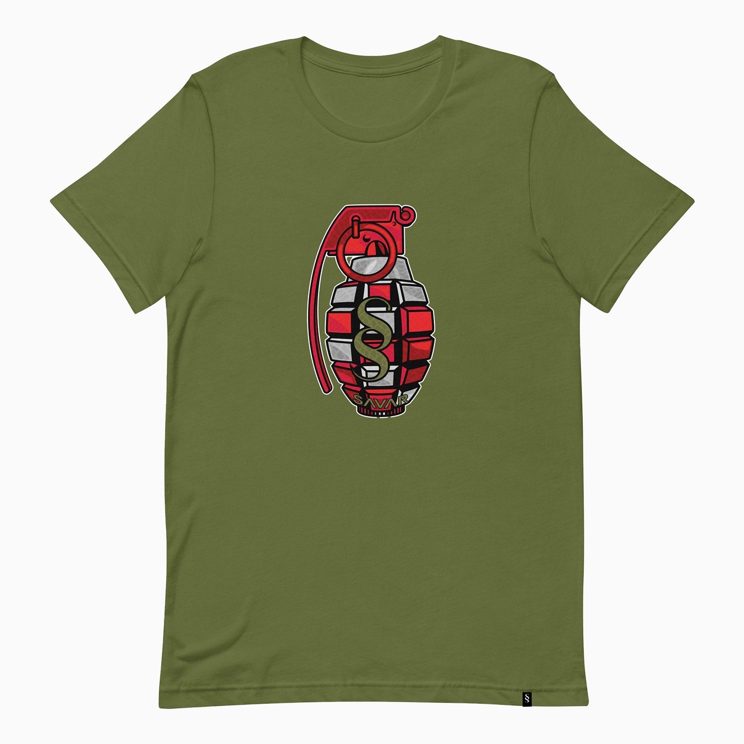 grenade-design-printed-crew-neck-olive-green-t-shirt-for-men-st102-327