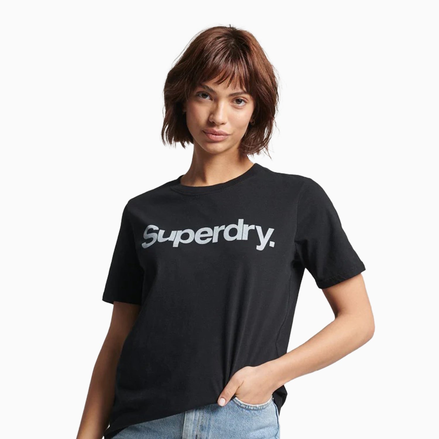 Superdry Women's Core Logo T Shirt - Color: Black - Tops and Bottoms USA -