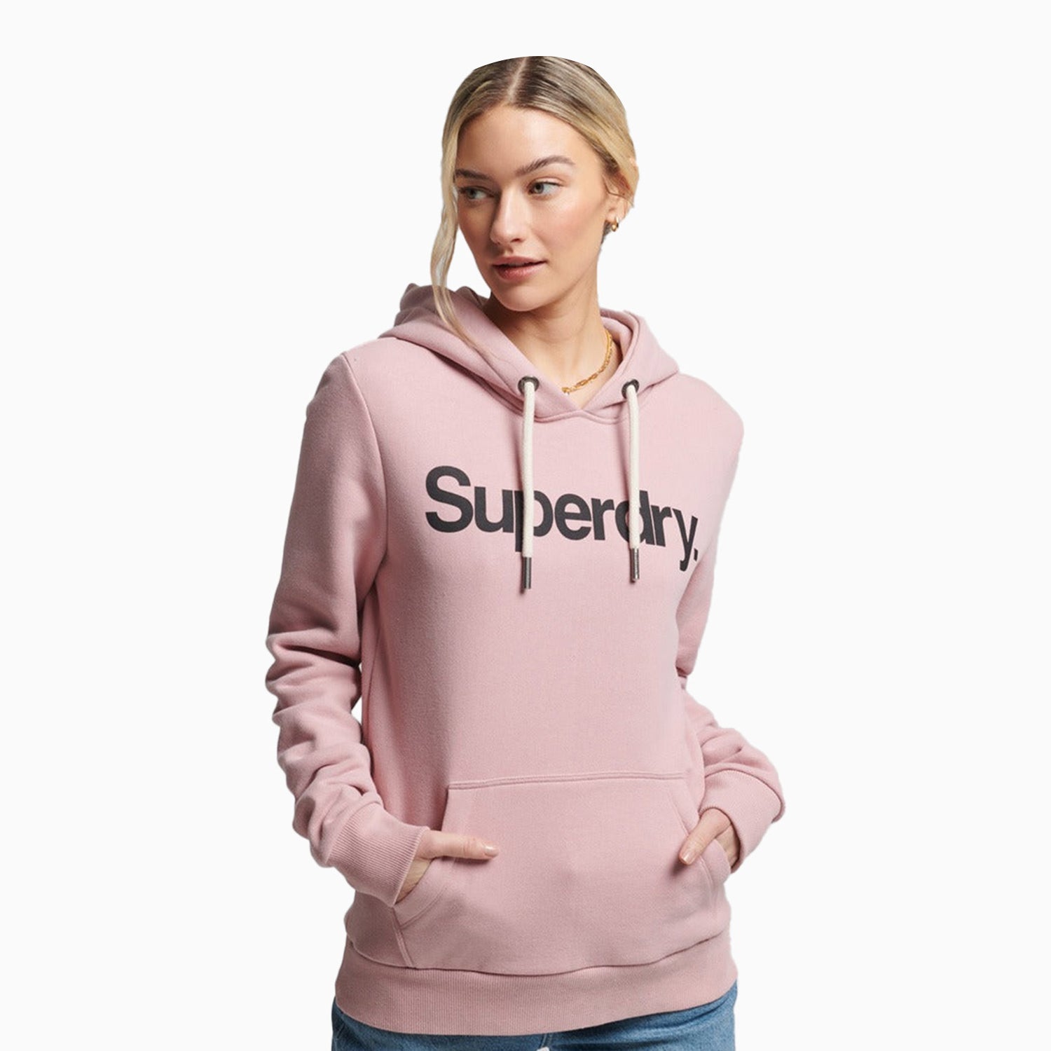Superdry Women's Core Logo Hoodie - Color: Soft Pink - Tops and Bottoms USA -