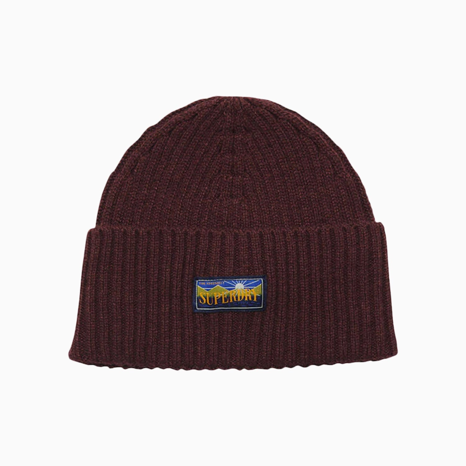 Superdry Unisex Wool Blend Radar Beanie - Color: Port - Tops and Bottoms USA -